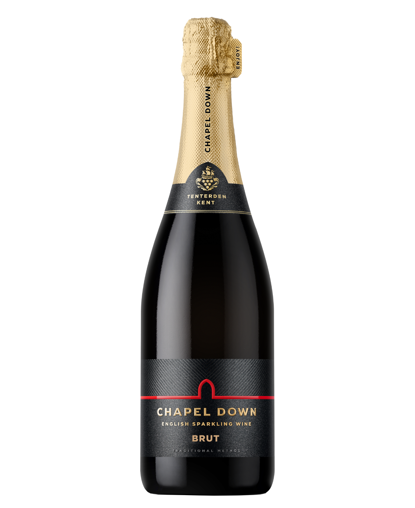 Chapel Down Brut sparkling wine bottle on a white background