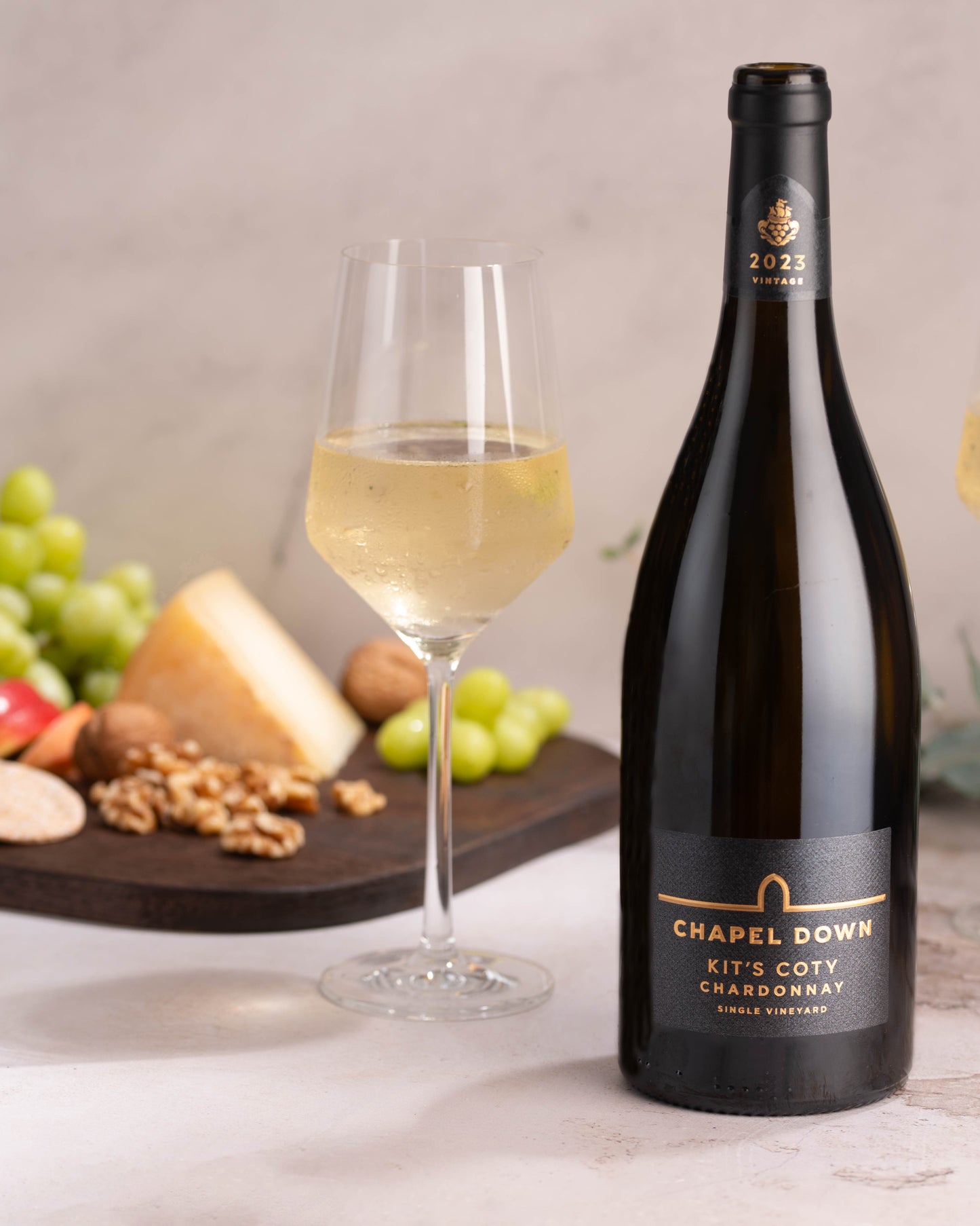 Chapel down kits coty chardonnay, English white wine.